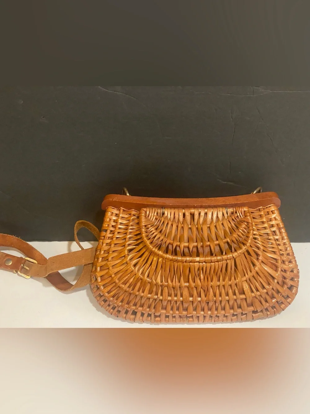Vintage Ann Taylor Made in Italy Wicker Rattan Leather Crossbody Purse Boho